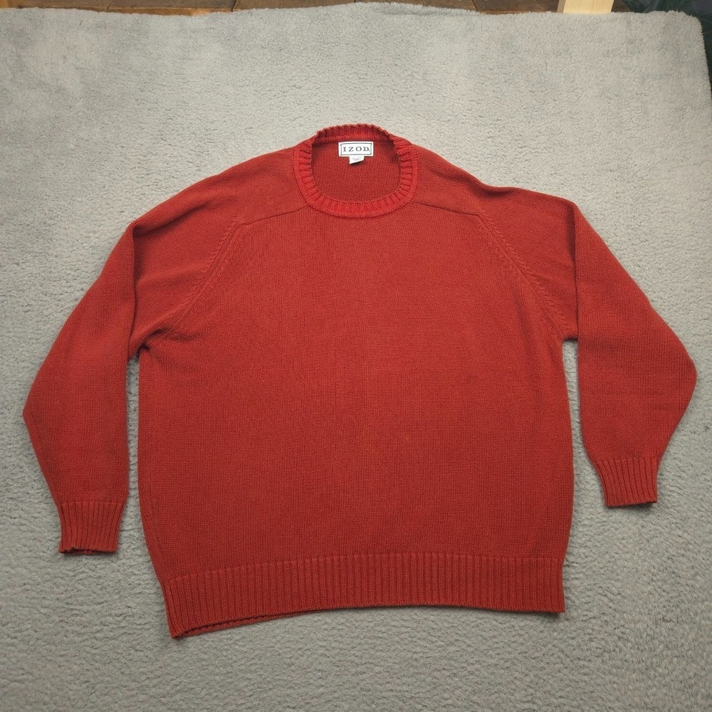 Vintage IZOD Sweater Mens Size XL Red Cotton Heavy Knit Made In The USA Crewneck